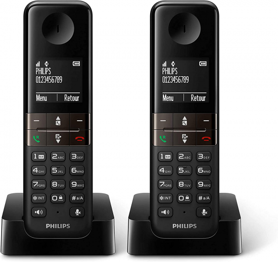 Teléfono inalámbrico Dect Philips D4702B/34 DUO, 1.8